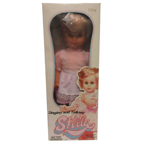 Vintage TM Toys Stella Doll Plastic Cute Cherry Blonde Big Eyes Pink Dress 17in - Picture 14 of 14